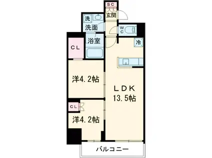 グランカーサ船堀Ⅰ(2LDK/14階)の間取り写真