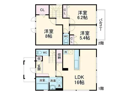 名古屋市桜通線 瑞穂区役所駅 徒歩18分 2階建 築1年(3LDK)の間取り写真
