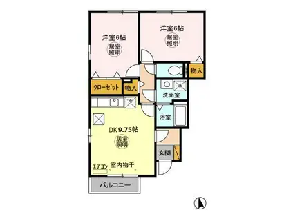 コーポカノンA(2DK/1階)の間取り写真