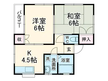 ハウスF(2K/2階)の間取り写真