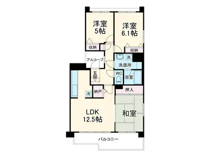 鴻巣東ハイツ(3LDK/1階)の間取り写真