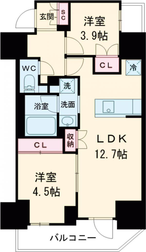 グランカーサ船堀Ⅱ(2LDK/15階)の間取り写真