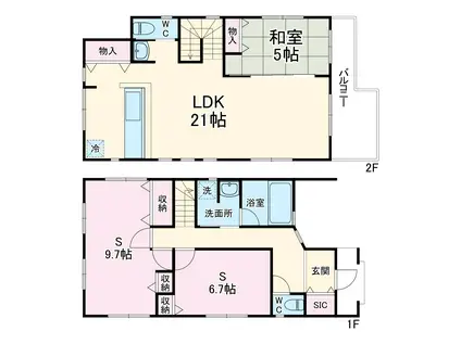 横浜線 大口駅 徒歩14分 2階建 築9年(1SLDK)の間取り写真