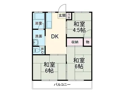 第3源荘(3DK/2階)の間取り写真