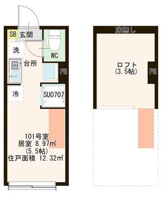 ハーモニーテラス町屋Ⅵ(ワンルーム/1階)の間取り写真