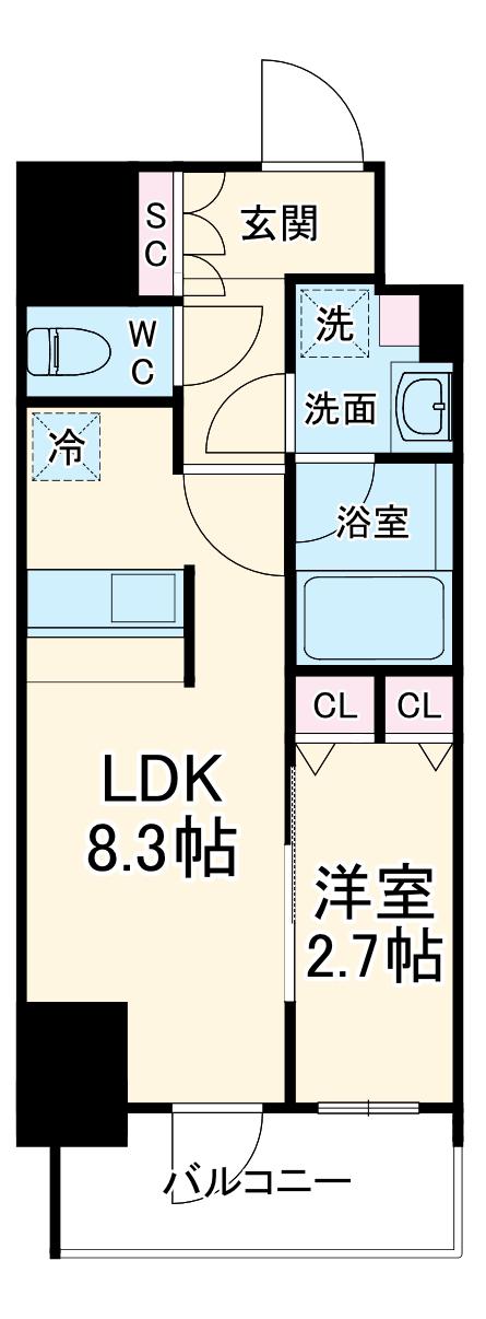 ルネフラッツ庄内通駅前(1LDK/12階)の間取り写真