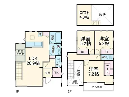 小田急電鉄江ノ島線 南林間駅 徒歩15分 2階建 築8年(3LDK)の間取り写真