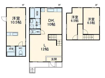 京浜東北・根岸線 山手駅 徒歩15分 3階建 築19年(3LDK)の間取り写真