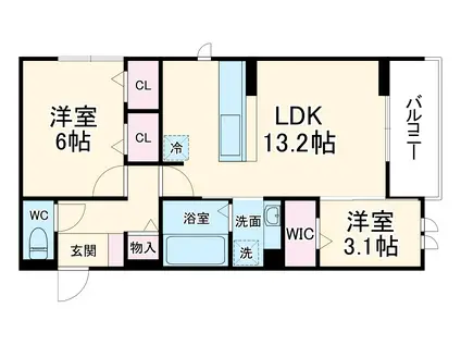 D-ROOM住吉 メゾン・ド・シャノワール(2LDK/3階)の間取り写真