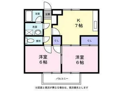 シティーハイツ チューリップ(2DK/2階)の間取り写真