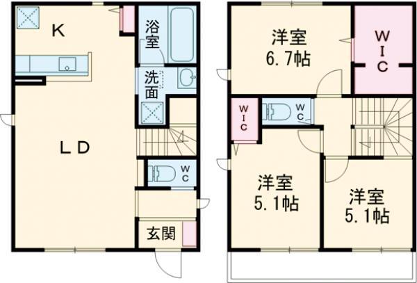 東武鉄道宇都宮線 江曽島駅 徒歩16分 2階建 築1年(3LDK)の間取り写真