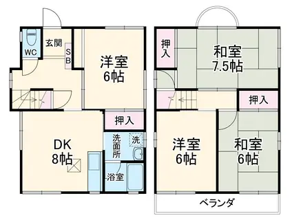 高崎線 熊谷駅 バス乗車時間：30分 妻沼行政センター前バス停で下車 徒歩7分 2階建 築40年(4DK)の間取り写真