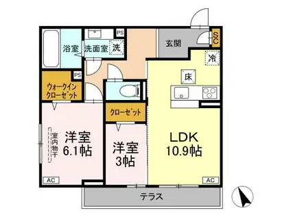 DS LIEN  E(2LDK/1階)の間取り写真
