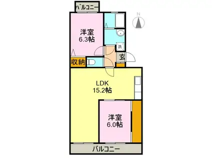 ストロベリーコーポ(2LDK/3階)の間取り写真