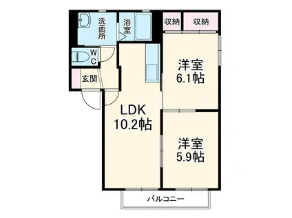ファミールⅠ(2LDK/1階)の間取り写真