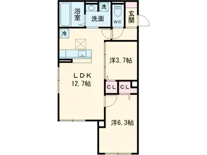 セレスティア扇Ⅴ(2LDK/2階)の間取り写真