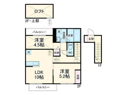 ウィステリア杉の森 A棟(2LDK/2階)の間取り写真