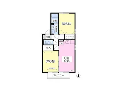 シャリテ藤塚(2DK/2階)の間取り写真