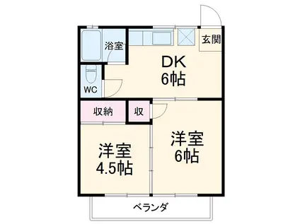 グランドゥール元町Ⅱ(2DK/2階)の間取り写真