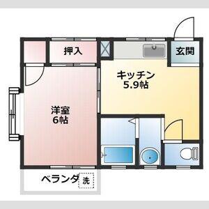 オークハウス(1DK/2階)の間取り写真