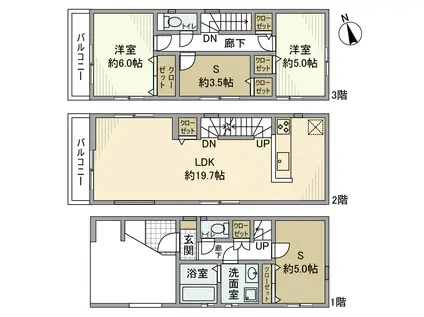 京浜急行電鉄本線 京急鶴見駅 徒歩10分 3階建 築3年(2SLDK)の間取り写真
