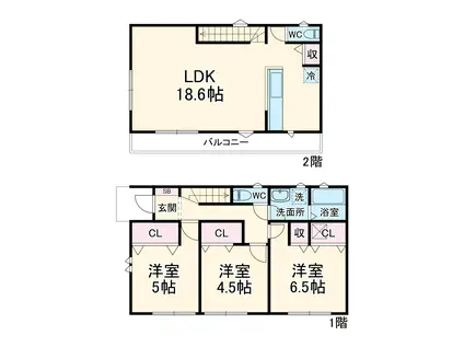 小田急電鉄小田原線 愛甲石田駅 徒歩9分 2階建 築2年(3LDK)の間取り写真