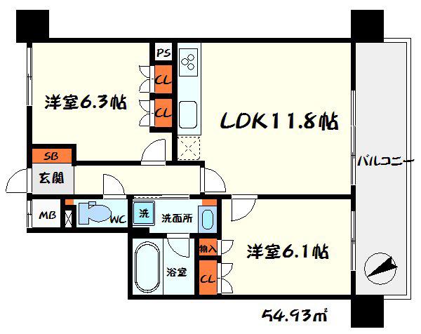 エスリード守口駅前(2LDK/2階)の間取り写真