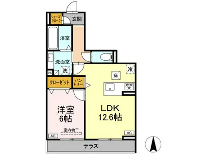 アーブル 西岩田(1LDK/1階)の間取り写真