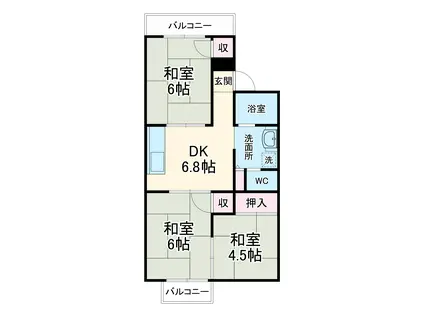 コーポ苗代Ⅱ A棟(3DK/1階)の間取り写真