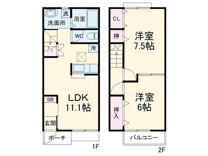 カーサⅥ(2LDK/1階)の間取り写真