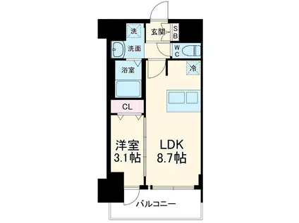 プレサンス桜山駅前アフォード(1LDK/8階)の間取り写真
