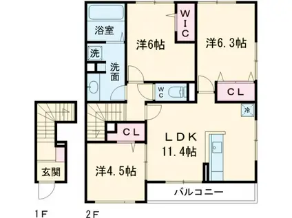 ソレイユ嵯峨野(3LDK/2階)の間取り写真