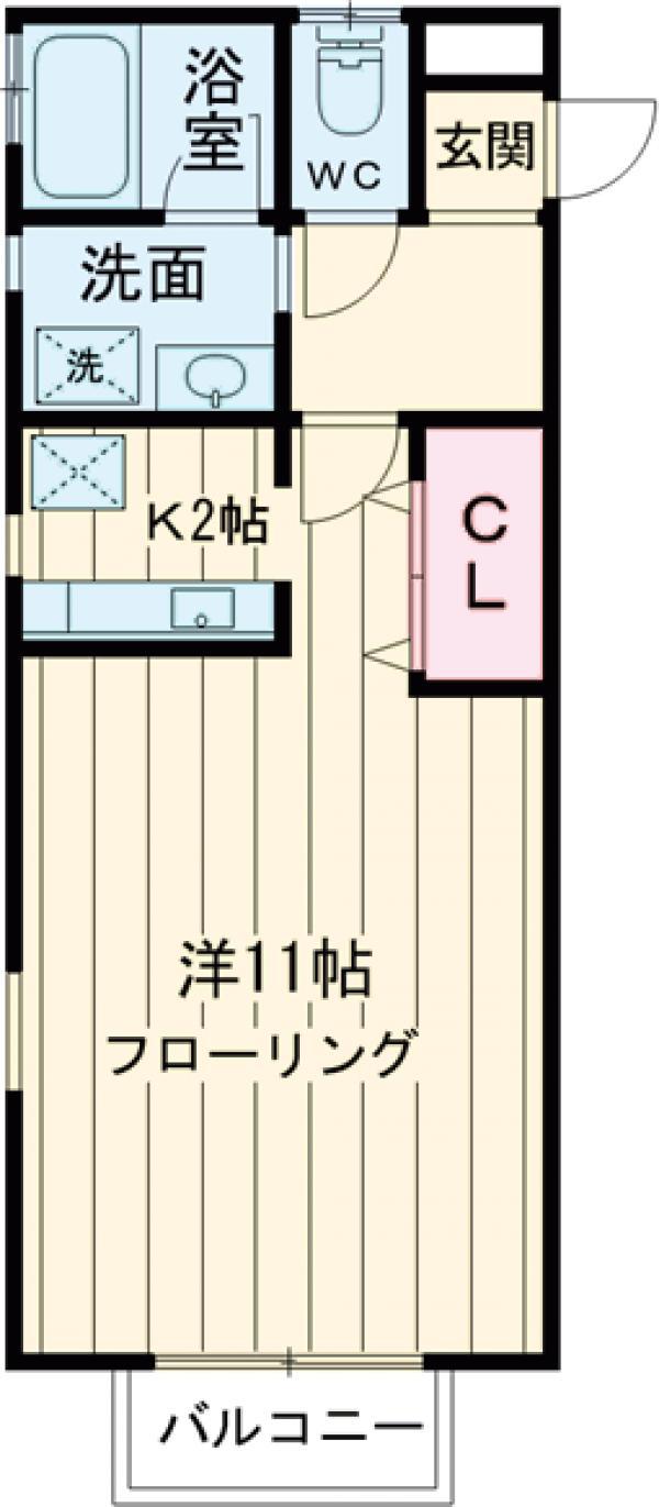 ハピネス清原台(ワンルーム/2階)の間取り写真