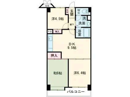 ライオンズマンション多摩永山3(3DK/4階)の間取り写真