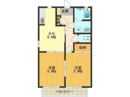 エクセルみねき C棟(2DK/1階)の間取り写真