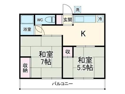 関口ハイツ(2DK/2階)の間取り写真