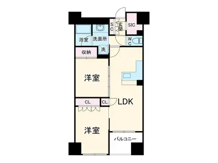 サーパスシティ西院日照町(2LDK/6階)の間取り写真