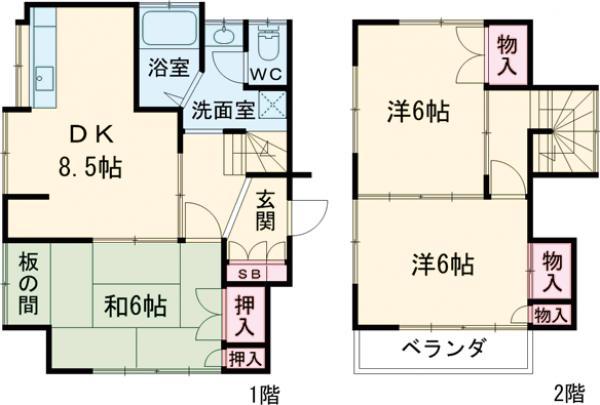 京王電鉄京王線 長沼駅(東京) 徒歩11分 2階建 築49年(3DK)の間取り写真