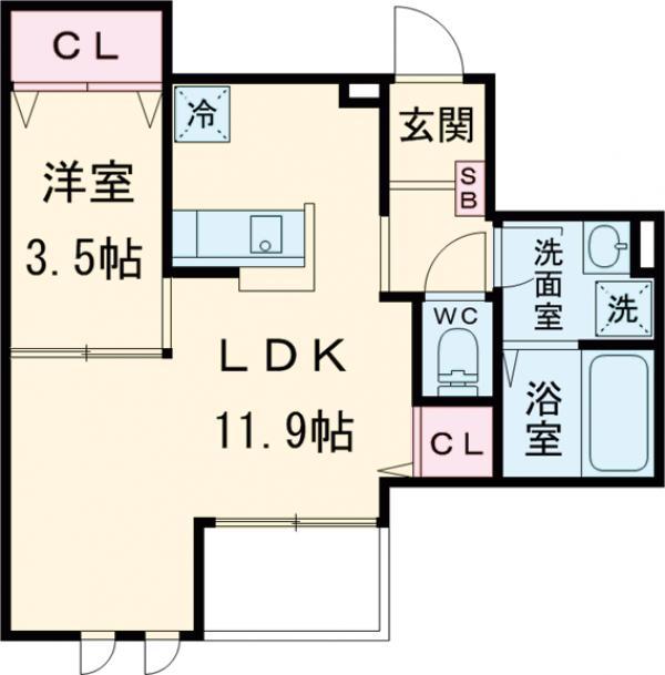 パリス上野毛(1LDK/1階)の間取り写真