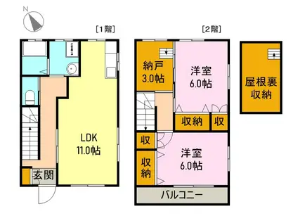 身延線 沼久保駅 徒歩45分 2階建 築16年(2LDK)の間取り写真