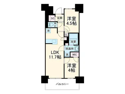 プレサンス名駅南ブリエ(2LDK/4階)の間取り写真