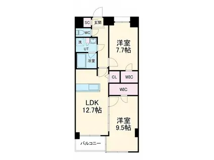 S-RESIDENCE神沢AFFORD(2LDK/9階)の間取り写真