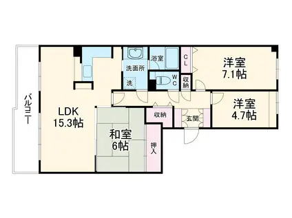 ヒューマンアイランド岩倉 B棟(3LDK/4階)の間取り写真