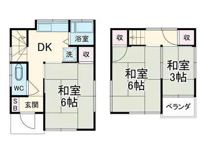 西武池袋・豊島線 元加治駅 徒歩16分 2階建 築51年(3K)の間取り写真