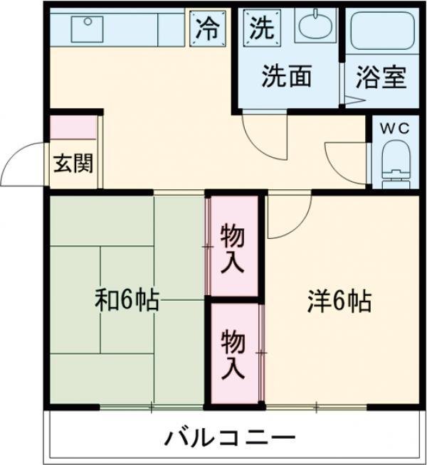 伊勢崎第2コートハウス(2DK/1階)の間取り写真