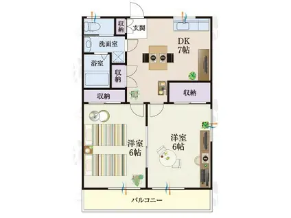 BCASA熊谷ⅥRE-BORN(2DK/1階)の間取り写真