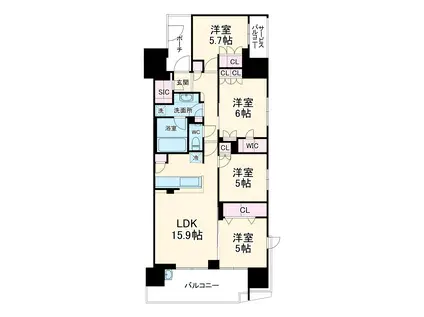 グレーシア藤沢鵠沼(4LDK/17階)の間取り写真