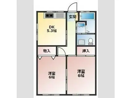 スマイルコーポQ(2DK/2階)の間取り写真