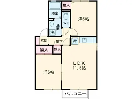セジュール御堂の上D(2LDK/1階)の間取り写真