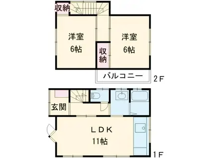 小田急電鉄小田原線 渋沢駅 徒歩15分 2階建 築41年(2LDK)の間取り写真